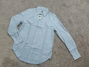 Polo Ralph Lauren donna a righe con bottoni rosa pony blu/bianco XS nuova con etichetta - Foto 1 di 8