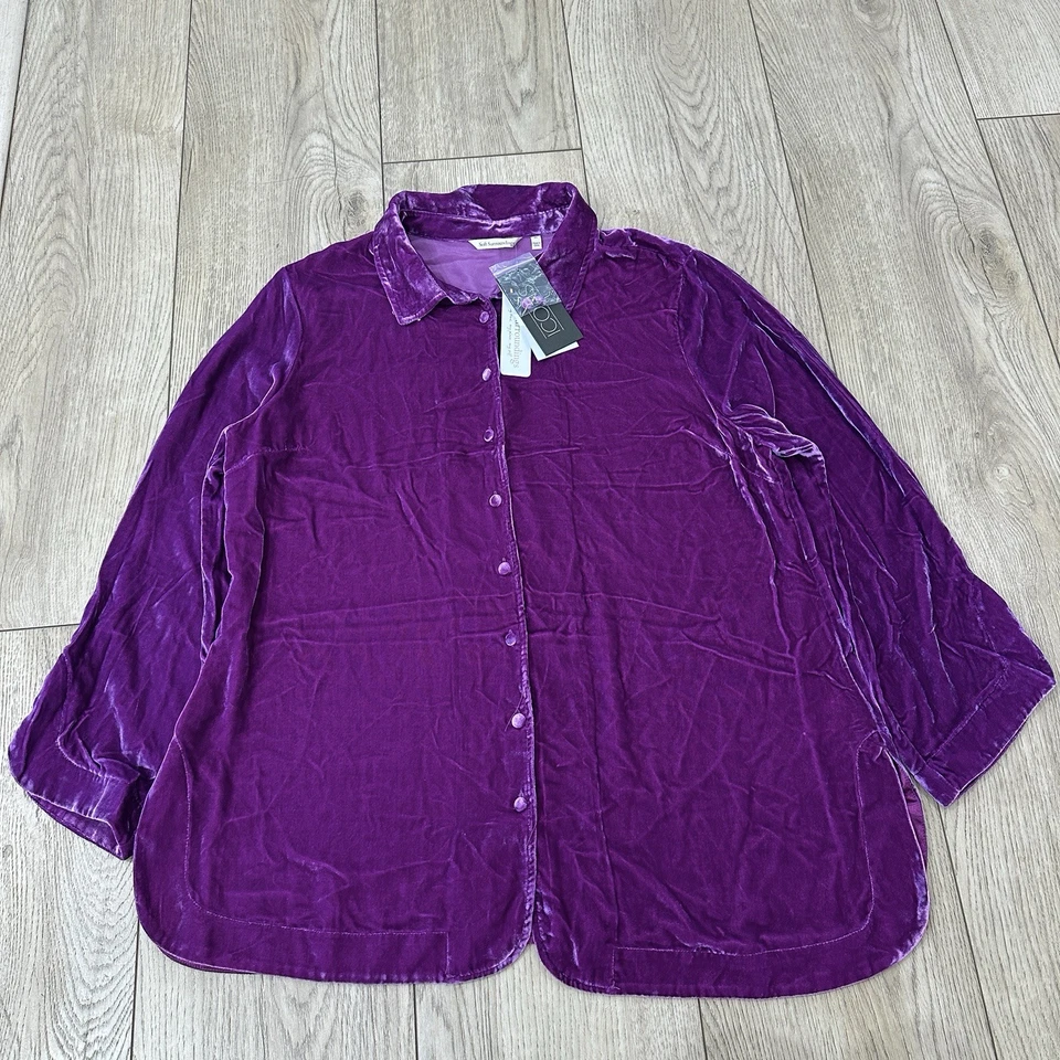 Camisa túnica suave envolvente icono seda terciopelo poetas talla XL fucsia calce relajado Foto 1 de 4