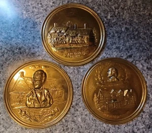 VTG ELPEC England Brass Wall Art Plaques ~ Burns Shakespeare Hathaway SET of 3 - Picture 1 of 10