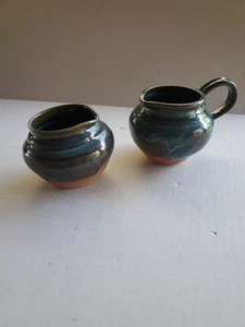 2x Studio Art Pottery Blue Glazed Pitchers Signed Swenson 3.5 Inch Height - Picture 1 of 15