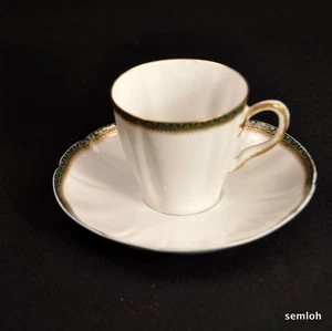 Haviland Limoges Demitasse Cup Saucer Green w/Gold Ribbon Handle 1889-1896 HTF - Picture 1 of 12