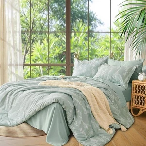 MUXHOMO Bed in a Bag Queen 7 Pieces, Sage Green Queen Comforter Set Reversible - Picture 1 of 8