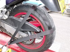 Motorcycle Motorbike tie down strap straps track day trailer Honda Kawasaki