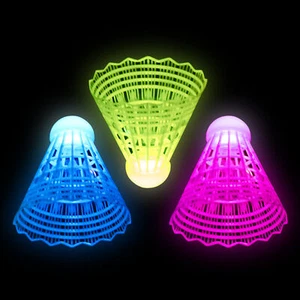 LED Badminton Shuttlecocks 3 Pack Lighting Nylon Glow In the Dark Balls - Picture 1 of 12