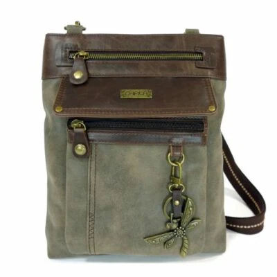 New Chala GEMINI Messenger Crossbody Bag Pleather gift Stone Gray DRAGONFLY - Image 1 of 4