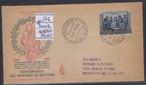 1952 First Day Cover Venetia Martyrs Of Belfiore for USA - Picture 1 of 1