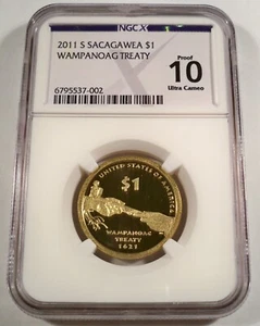 2011-S NGC PF10UCAM PROOF SACAGAWEA DOLLAR WAMPANOAG TREATY DEEP CAMEO $1 PR70 - Picture 1 of 4