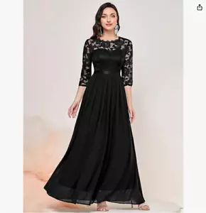 Miusol Elegant Floral Lace 3/4 Sleeve Bridesmaid Formal Maxi Dress (Black, S) - Picture 1 of 4