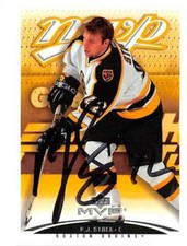 P J Stock autographed hockey card (Boston Bruins) 2003 Upper Deck MVP #44