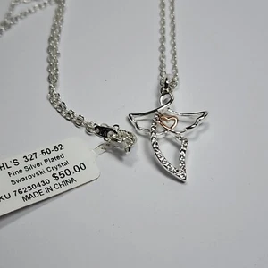 Engel Herz fein versilberte Swarovski Kristall Halskette 18" Khols neu mit Etikett - Bild 1 von 4