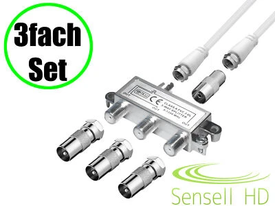 3-fach TV Verteiler Set Kabel Koax Adapter Splitter BK Kabel-TV DVB-C HD Digital - Bild 1 von 3