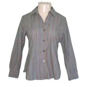 Camicia FOXCROFT a forma di grigio blu viola a righe con bottoni 10 antirughe - Foto 1 di 7