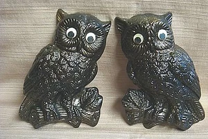 2 handbemalte RETRO KREIDEWAREN EULENPLAKETTEN mit dummen Augen - Bild 1 von 6