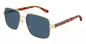 Gucci GG0529S 004 Blue/Gold Squared Men's Sunglasses - Picture 1 of 2
