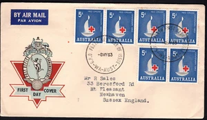 1963 Australia Red Cross Centenary Hermes FDC Uprated PERTH WA to Sussex UB GB - Picture 1 of 2