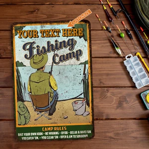 Personalized Fishing Camp Sign Man Cave Lake House Decor Gift Dad 108122002079 - Picture 1 of 7