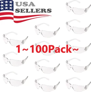1-100 PAIR PACK Protective Safety Glasses Clear Lens Work UV ANSI Z87 Lot of 12 - Picture 1 of 8