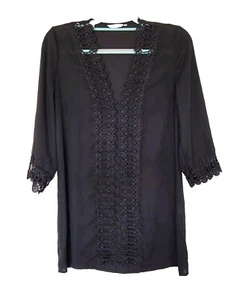 Miyang Swimsuit Cover Up Extra Small Black Crochet V Neck 3/4 Sleeves  - Picture 1 of 7