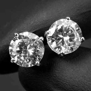 Lab Created Diamond Round Cut 4 Prong Stud Earrings In 14k White Gold Plated - Picture 1 of 8