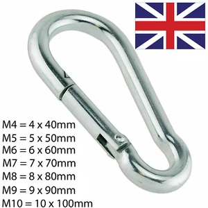 Carabiner SNAP HOOK Clip HEAVY DUTY MEGA STRONG STEEL ZINC PLATED Locking Hook - Picture 1 of 8