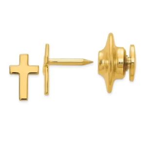 14K Solid Yellow Gold Cross Tie Clip Bar Tac - Picture 1 of 5