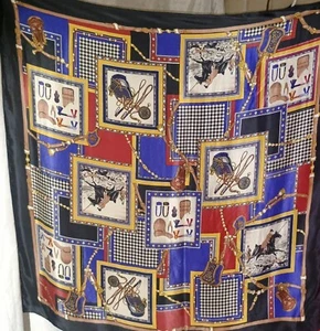 Echo Scarf 100% Silk Japan 35" Square Equestrian Horse Saddles Old Money VTG - Picture 1 of 8