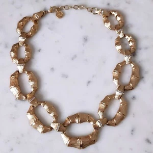 Lilly Pulitzer Bamboom Statement Halskette Gold Bambus Glieder Strass Schmuck - Bild 1 von 6