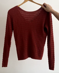 Compoir Des Cotonniers maroon wool/cotton knit V-Neck Jumper Sz L - Picture 1 of 10