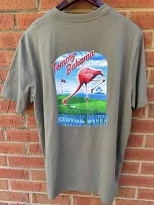 New Tommy Bahama T  Shirt L Tea Leaf model Green large birdie putt pink flamingo - Picture 1 of 4