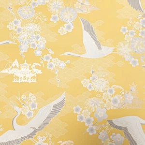 Yellow Grey Birds Wallpaper Oriental White Floral Metallic Quality Living Room - Picture 1 of 20
