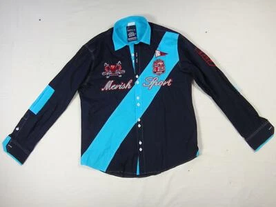 56998 Herren Hemd langarm Jeans Merish Modell 87 Gr. M schwarz türkis - Bild 1 von 4