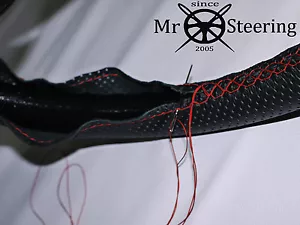 FITS MITSUBISHI LANCER 00+ PERFORATED LEATHER STEERING WHEEL COVER RED DOUBLE ST - Picture 1 of 3