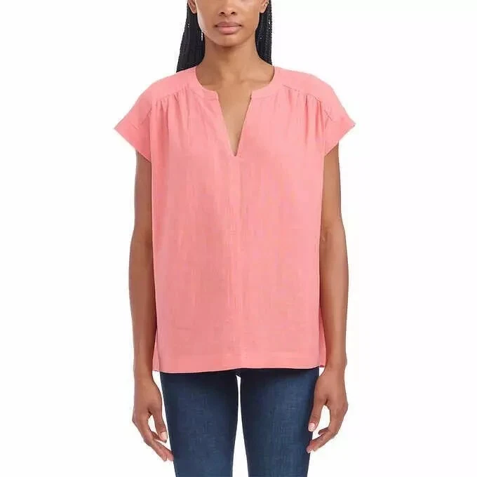 Splendid Women's Split Neck Cap Sleeve Blouse Orange Size M