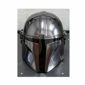 Steel Mandalorian Helmet With Liner and Chin Strap For LARP Costumes Role Plays - Picture 1 of 4