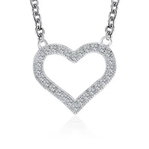 .925 Sterling Silver CZ Love Heart Necklace 18" with Gift Box - Picture 1 of 6