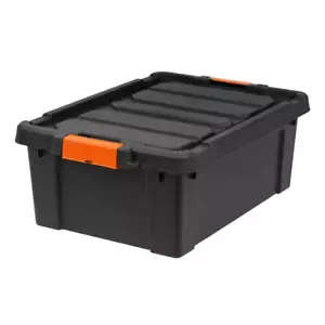 Stackable Storage Tote Bin Plastic Container Heavy-Duty Box Black 48Qt 12Gal - Picture 1 of 4