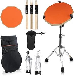12" Drum Practice Pad Set with Adjustable Stand, Sticks, Holder, Bag, Double-Sid - Picture 1 of 12