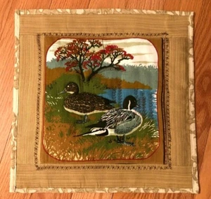Quilted table topper with a duck, tan, brown, green, 15 x 15, new - Picture 1 of 8