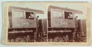 PRINCE HENRY IN CAB OF ENGINE ON SPECIAL TRAIN STEREOVIEW 1902 - Picture 1 of 2