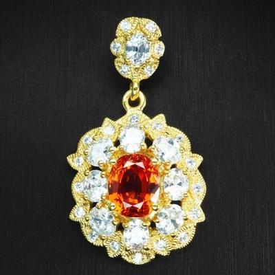 Colgantes de oro de 24 quilates de plata de ley 925 exquisito zafiro naranja atardecer 4,80 quilates Foto 1 de 4