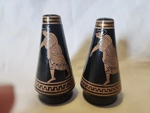 Salero y pimentero de madera pintado a mano estilo Egyption vintage - Imagen 1 de 8