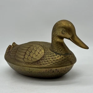 Brass Duck Mallard Trinket Box Lidded Vtg Country Lodge MCM Cottage-Core Korea - Picture 1 of 11