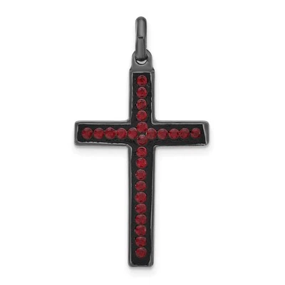 Collar Cruz Cristal Rojo Cerámica Negra Plata de Ley Unisex Dije Religioso Foto 1 de 4