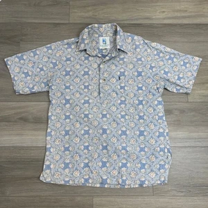 Kahala Hawaiian Islands Mens M Blue Edelweiss Alhoa Camp Button Front Cotton  - Picture 1 of 8