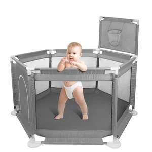 Large Playpen Portable Child Safety Yard Activity Center with Basketball Hoop UK - Picture 1 of 17