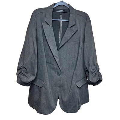 Torrid Womens Size 3 Gray Ruched 3/4 Sleeve 1 Button Blazer Button Career Jacket - Image 1 of 4