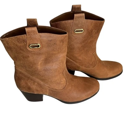 Botas Bandolino Cuero Tostado Tacón Zephy Tobillo Vaquero Western Pull On Talla 8.5M Foto 1 de 4