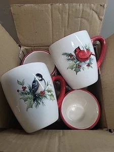 Susan Winget Certified International 4 Winter Song Becher Tassen Cardinal Chickadee - Bild 1 von 12