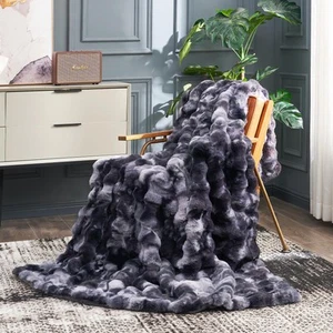 Cozy Bliss Faux Fur Throw Blanket for Couch, Fuzzy Soft Plush Thick Bubble Bl... - Picture 1 of 9