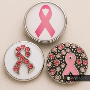 Breast Cancer Snap Jewelry Ginger Charm Pink Ribbon 18MM Interchangeable Button - Picture 1 of 11